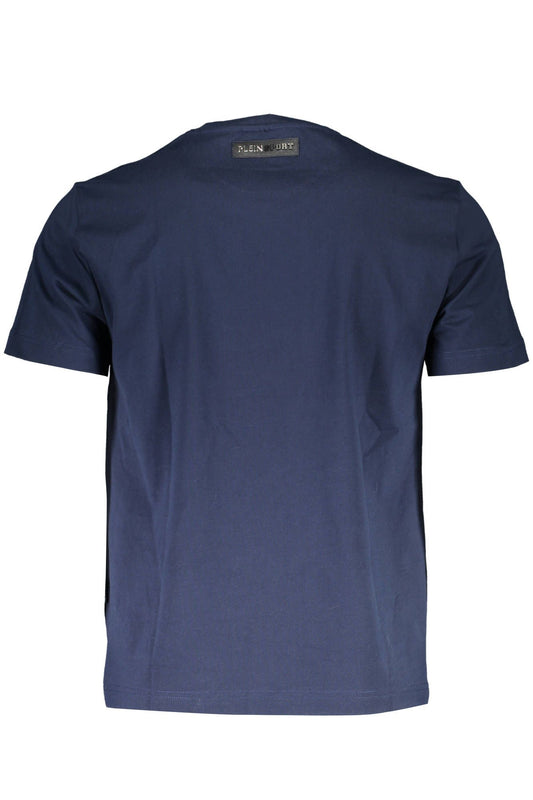 Vibrant Blue V-Neckline Cotton Tee with Logo Print