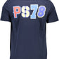 Sleek Blue Crew Neck Logo Tee with Print Details