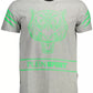 Sleek Gray Crew Neck Logo Tee with Contrasting Details