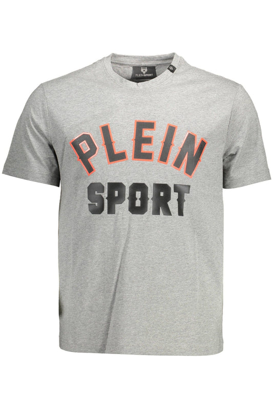 Sleek Gray Crew Neck Tee with Vibrant Accents