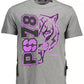 Sleek Gray Crew Neck Tee with Bold Contrasts