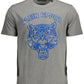 Sleek Gray Cotton Tee with Bold Accents