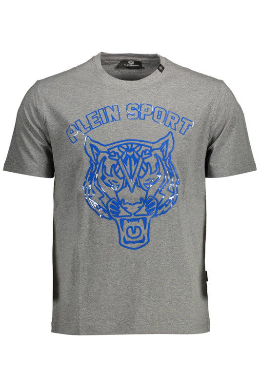 Sleek Gray Cotton Tee with Bold Accents