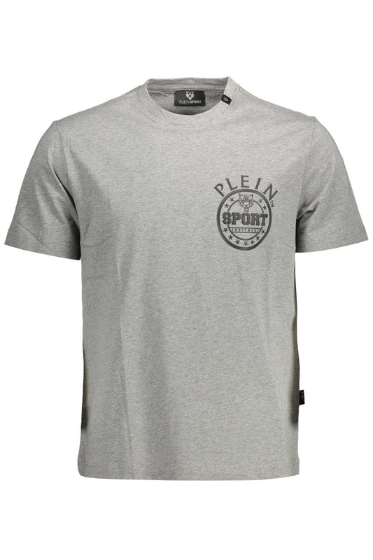 Sleek Gray Cotton T-Shirt with Bold Accents