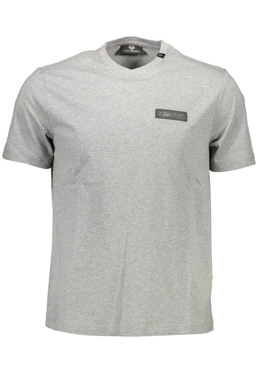 Sleek Gray Crew Neck Tee with Bold Back Print