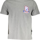 Chic Gray Round Neck Logo Tee with Applique
