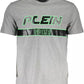 Sleek Gray Cotton Crew Neck Tee with Logo Print