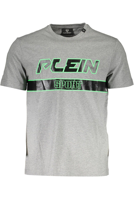 Sleek Gray Crew Neck T-Shirt with Logo Print