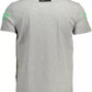 Sleek Gray Crew Neck Logo Tee with Contrasting Details