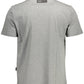 Sleek Gray Crew Neck with Bold Print Detail