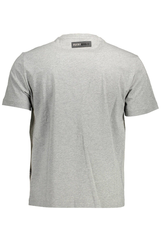 Sleek Gray Crew Neck Tee with Vibrant Accents