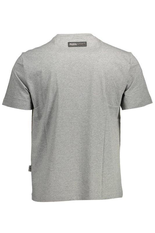 Sleek Gray Cotton T-Shirt with Bold Accents
