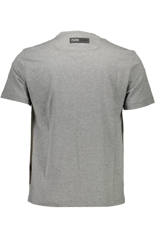Sleek Gray Crew Neck Printed Tee with Logo Detail