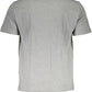Chic Gray Round Neck Logo Tee with Applique