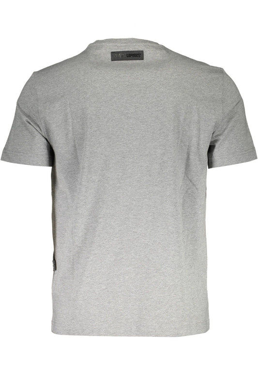 Sleek Gray Crew Neck T-Shirt with Logo Print