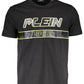 Sleek Black Cotton Crew Neck Tee with Logo Print
