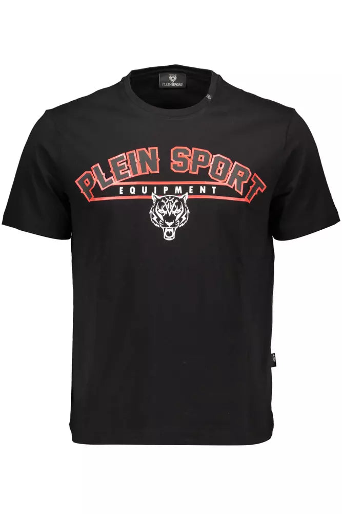 Sleek Black Cotton Tee with Contrast Logo Detail