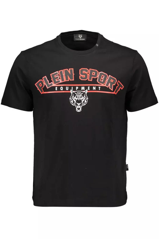 Sleek Black Cotton Tee with Contrast Logo Detail