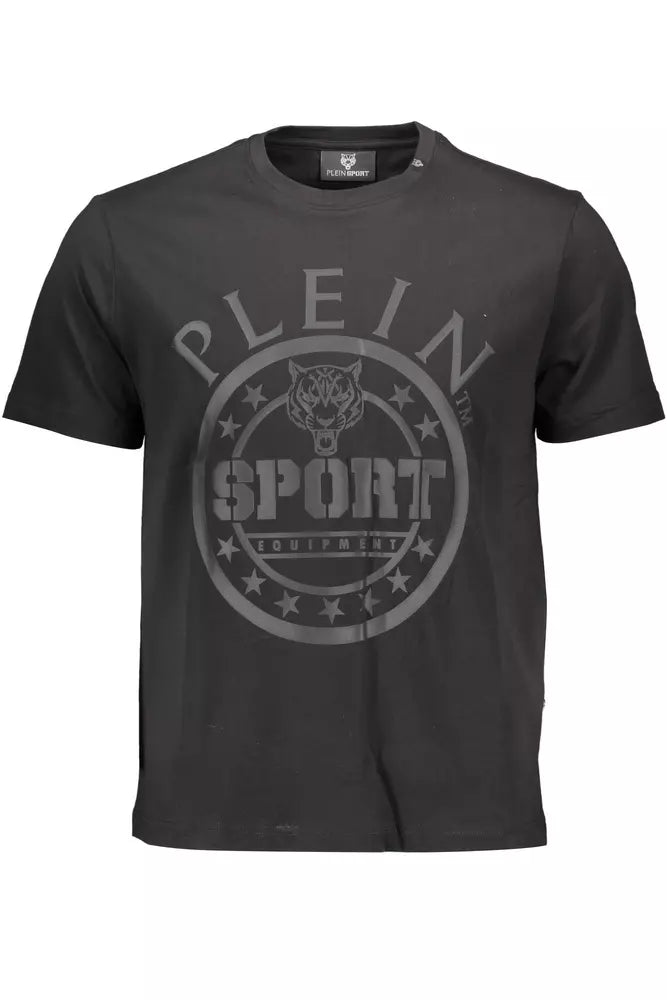 Black Cotton Crew Neck Tee with Contrast Logo