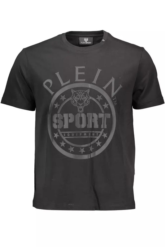 Black Cotton Crew Neck Tee with Contrast Logo