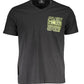 V-Neck Logo Print Cotton Tee in Black