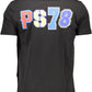 Sleek Black Short Sleeve Tee with Contrasting Prints