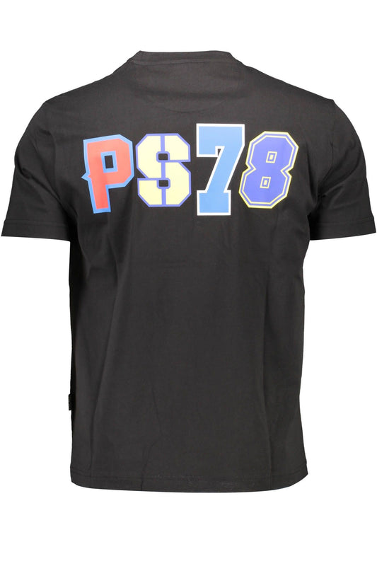 Sleek Black Short Sleeve Tee with Contrasting Prints