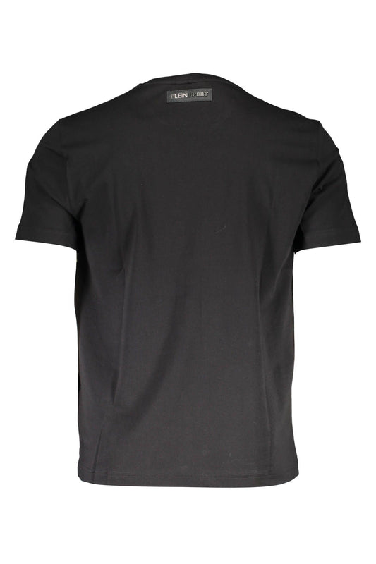 Sleek Black Cotton Crew Neck Tee with Logo Print