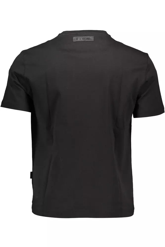 Sleek Black Cotton Tee with Contrast Logo Detail
