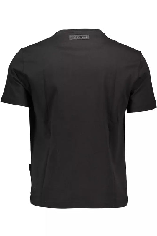Sleek Black Cotton Tee with Contrast Logo Detail