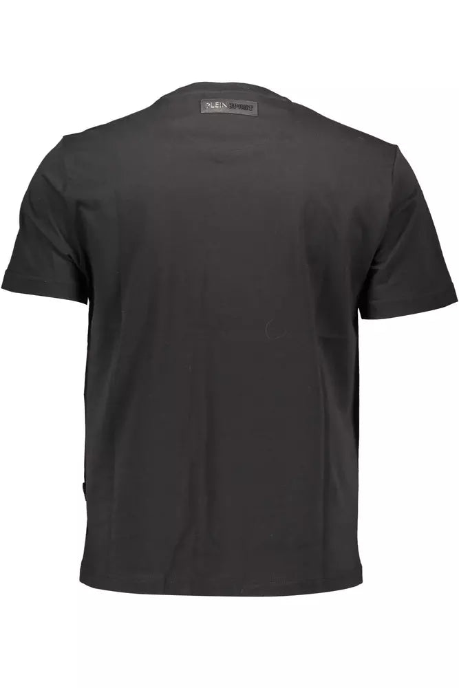 Black Cotton Crew Neck Tee with Contrast Logo