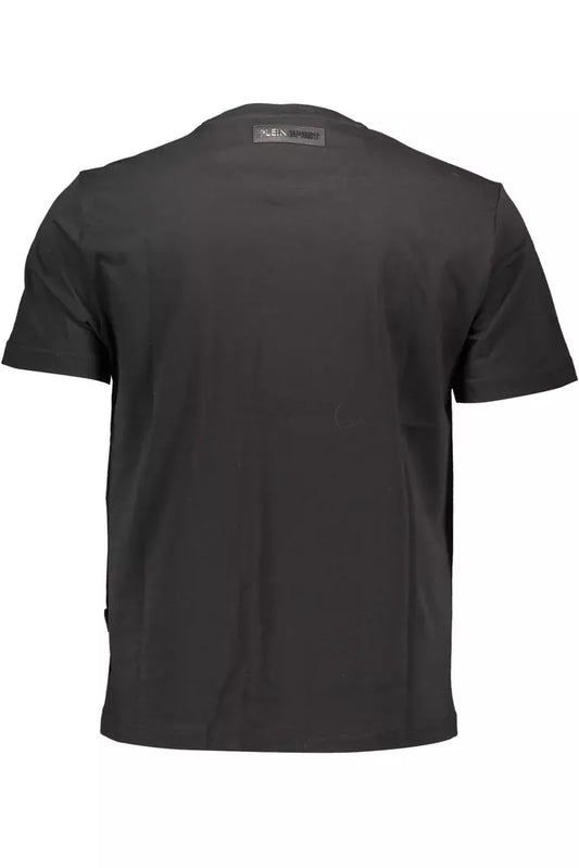 Black Cotton Crew Neck Tee with Contrast Logo