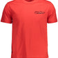 Sleek Red Crew Neck Tee With Contrasting Details