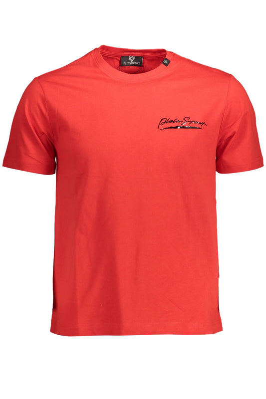 Sleek Red Crew Neck Tee With Contrasting Details