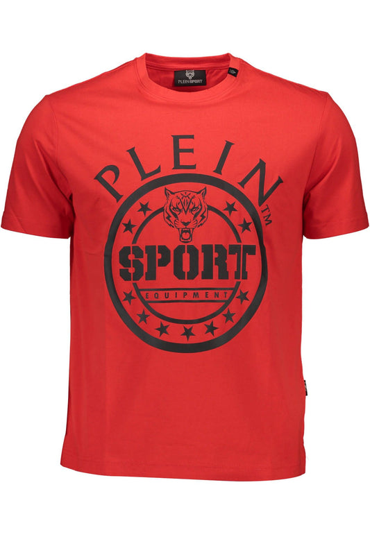 Vivid Red Crew Neck Logo Tee with Print Detail