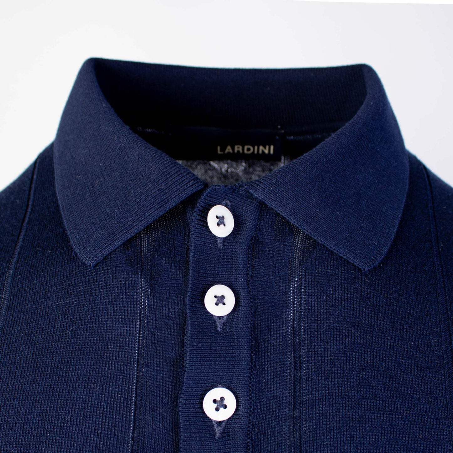 Elegant Blue Knit-Effect Polo with Embroidery Detail