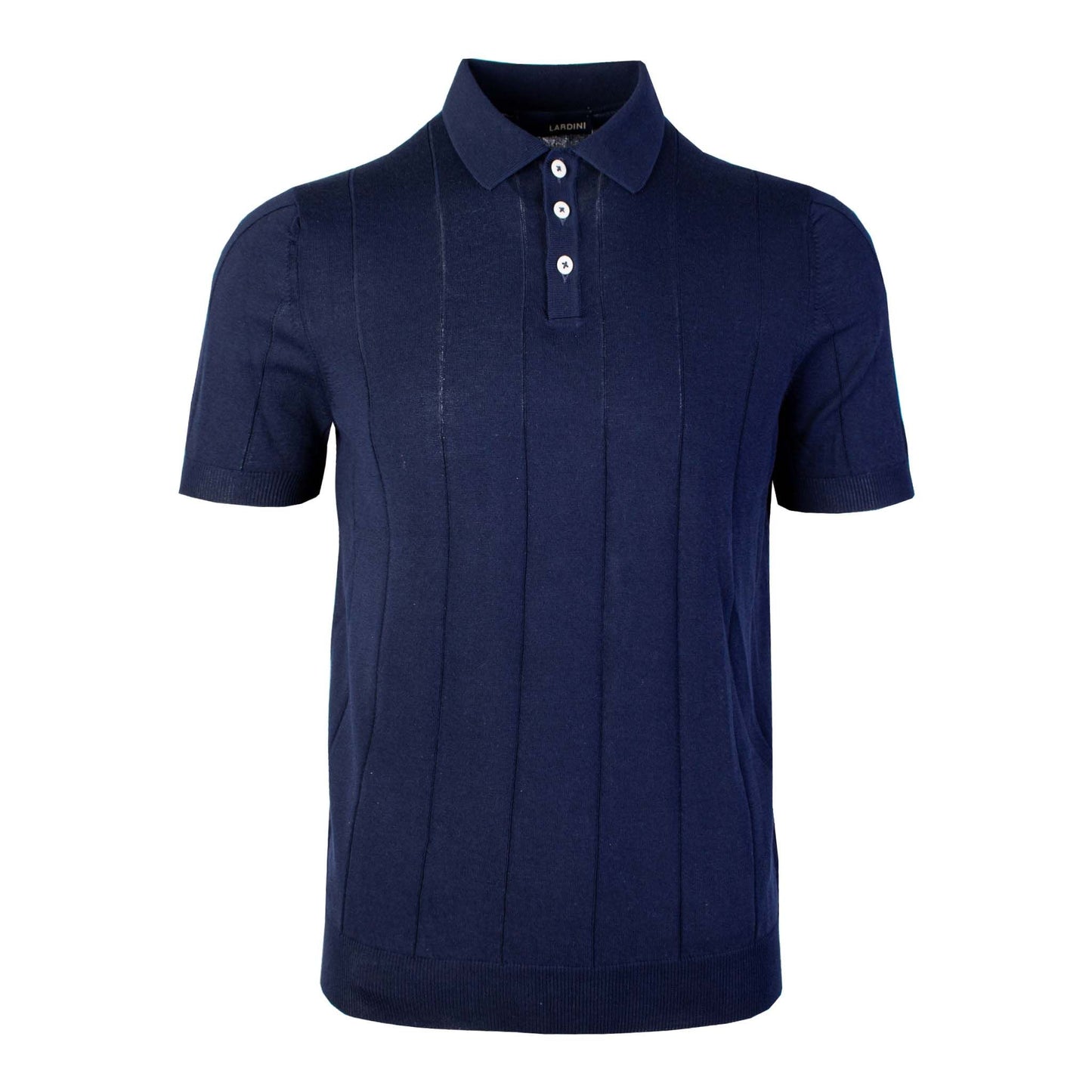 Elegant Blue Knit-Effect Polo with Embroidery Detail