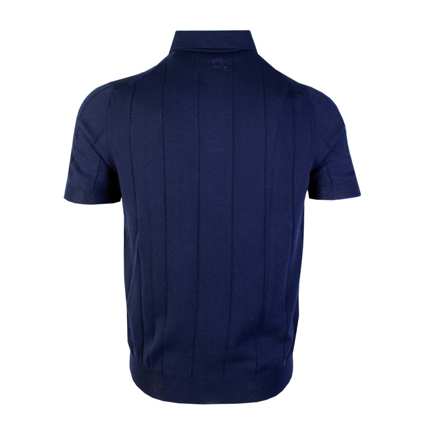 Elegant Blue Knit-Effect Polo with Embroidery Detail