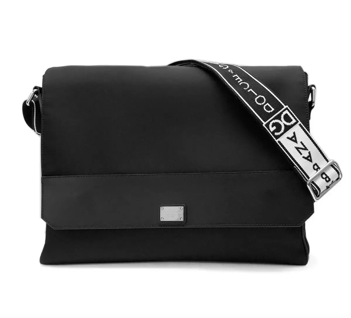 Elegant Black Nylon Messenger with Calfskin Details