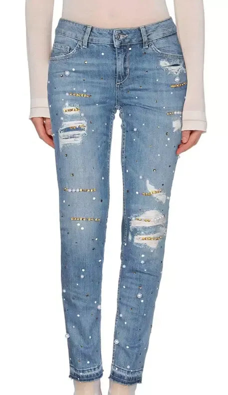 Beaded Elegance Intermediate Wash Denim