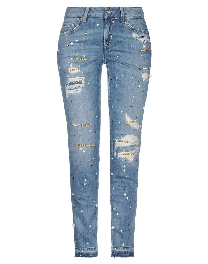 Beaded Elegance Intermediate Wash Denim