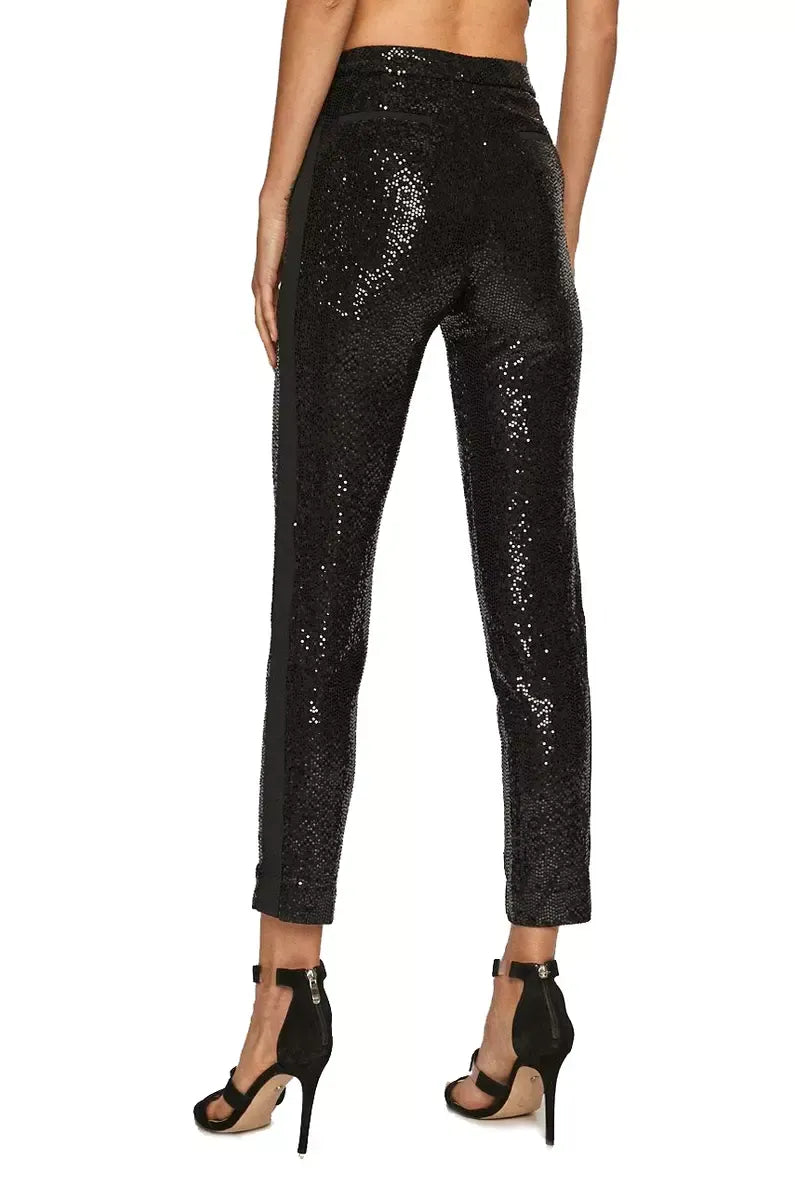 Chic Sequined Black Nylon Pants