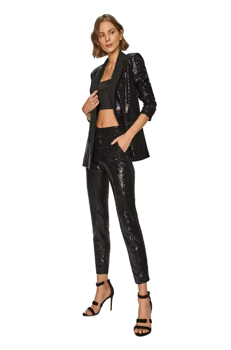 Chic Sequined Black Nylon Pants