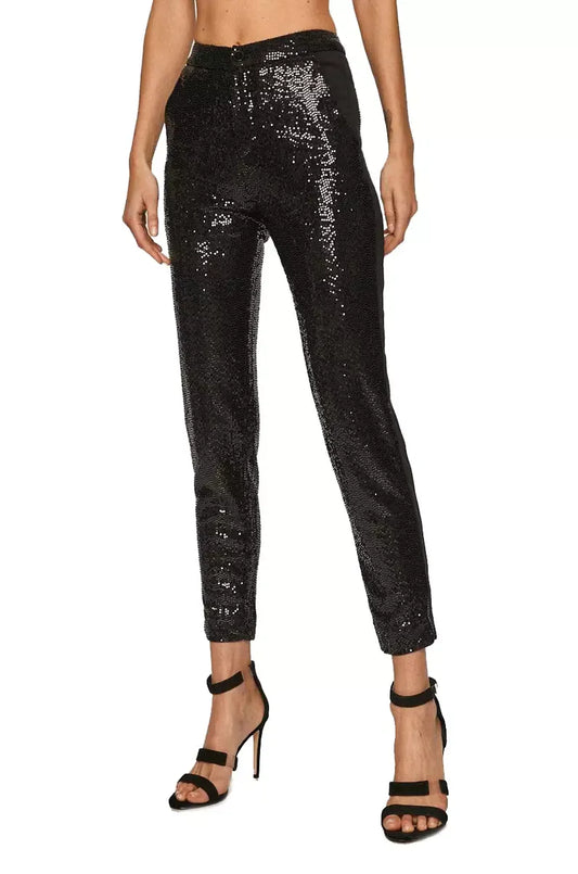 Chic Sequined Black Nylon Pants