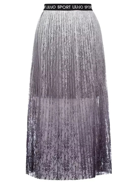 Elegant Grey Pleated Skirt with Logo Waistband