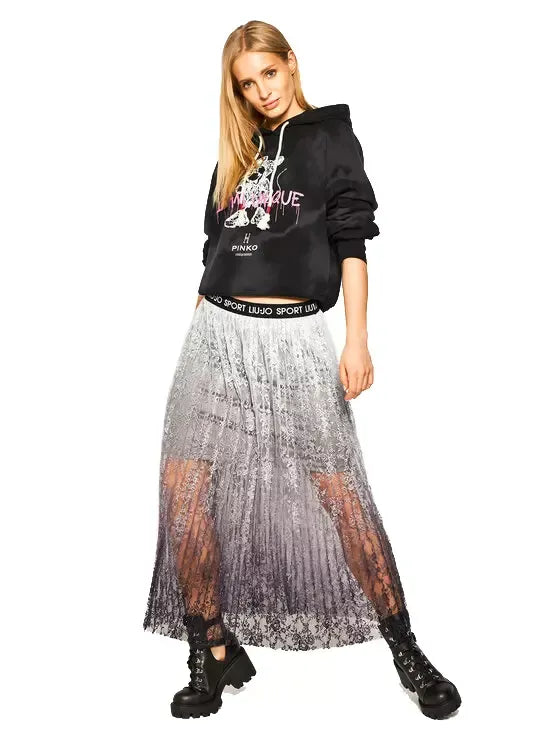 Elegant Grey Pleated Skirt with Logo Waistband