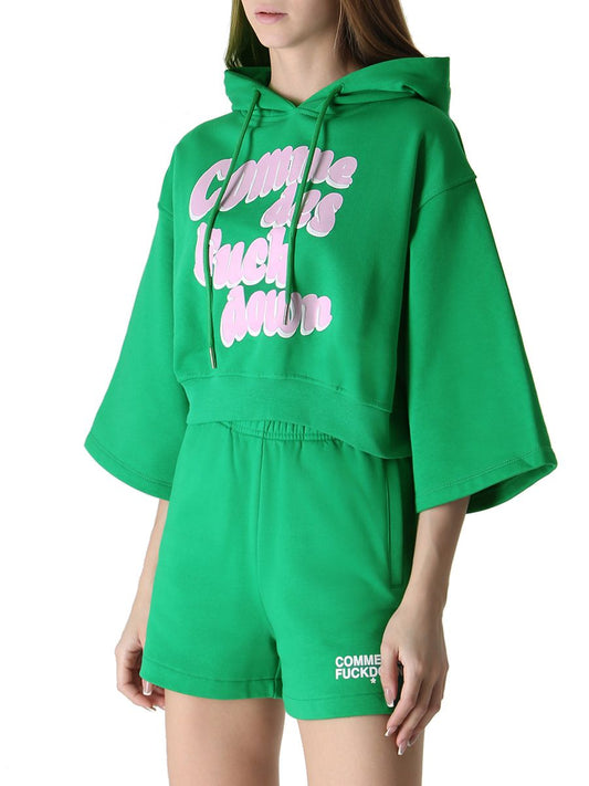 Chic Hooded Short Sleeve Green Sweatshirt