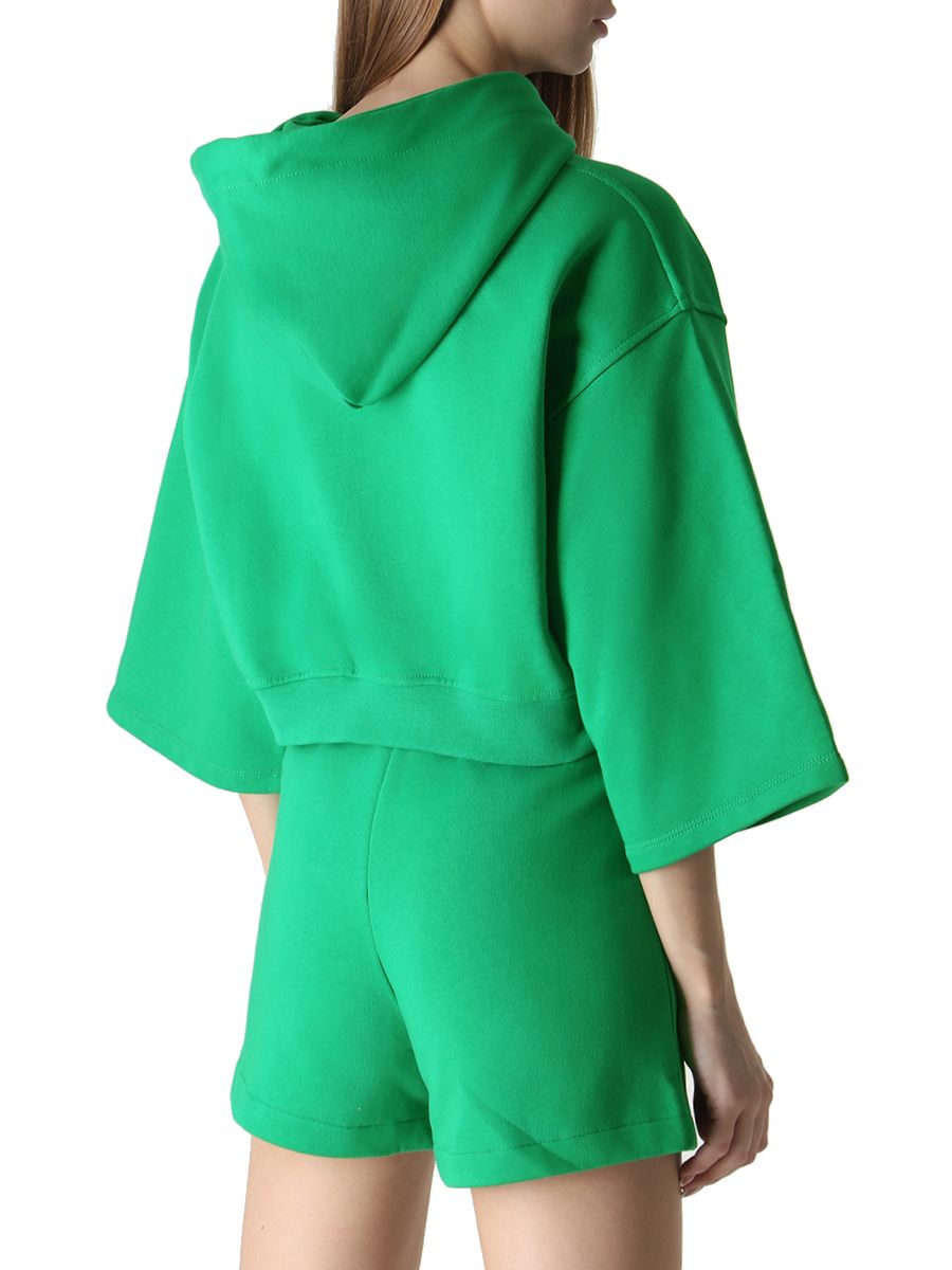 Chic Hooded Short Sleeve Green Sweatshirt