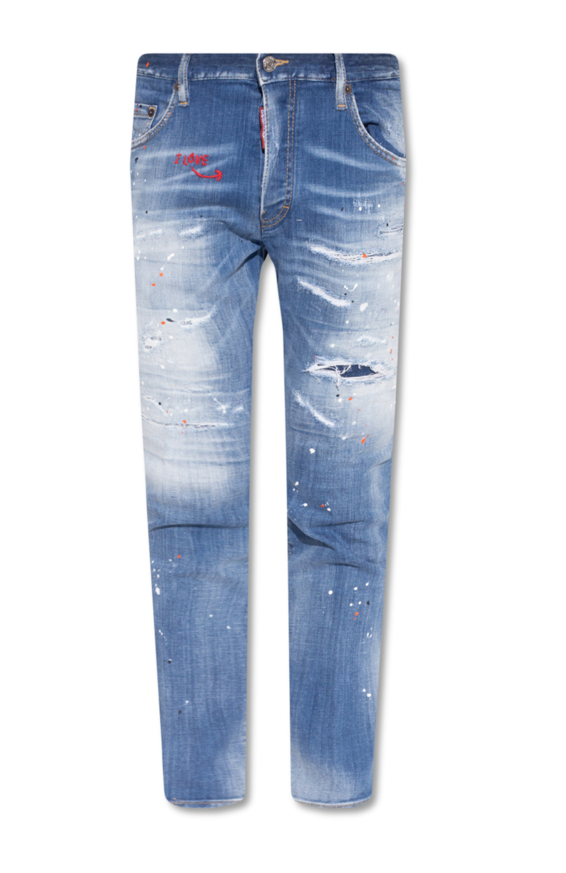 Chic Distressed Paint-Splatter Denim