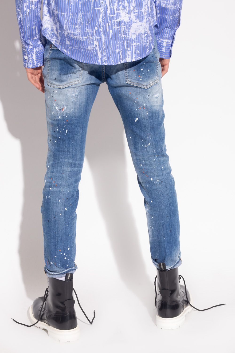 Chic Distressed Paint-Splatter Denim